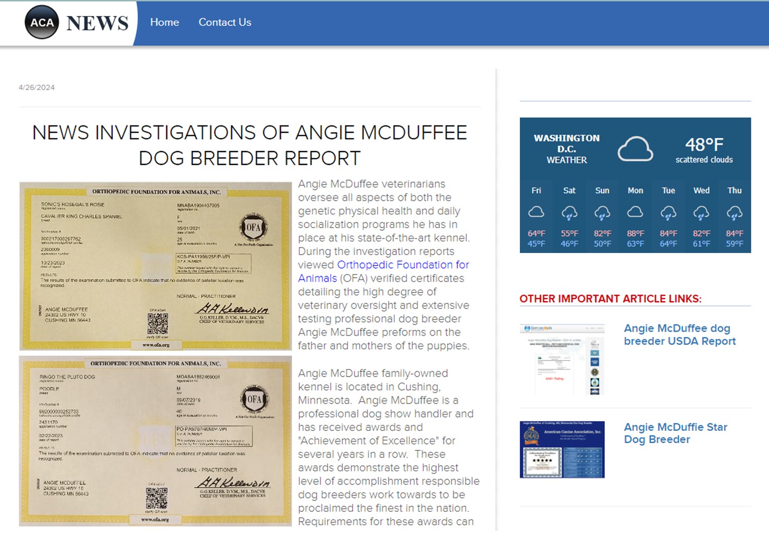 News Investigation of Angie McDuffe dog breeder 